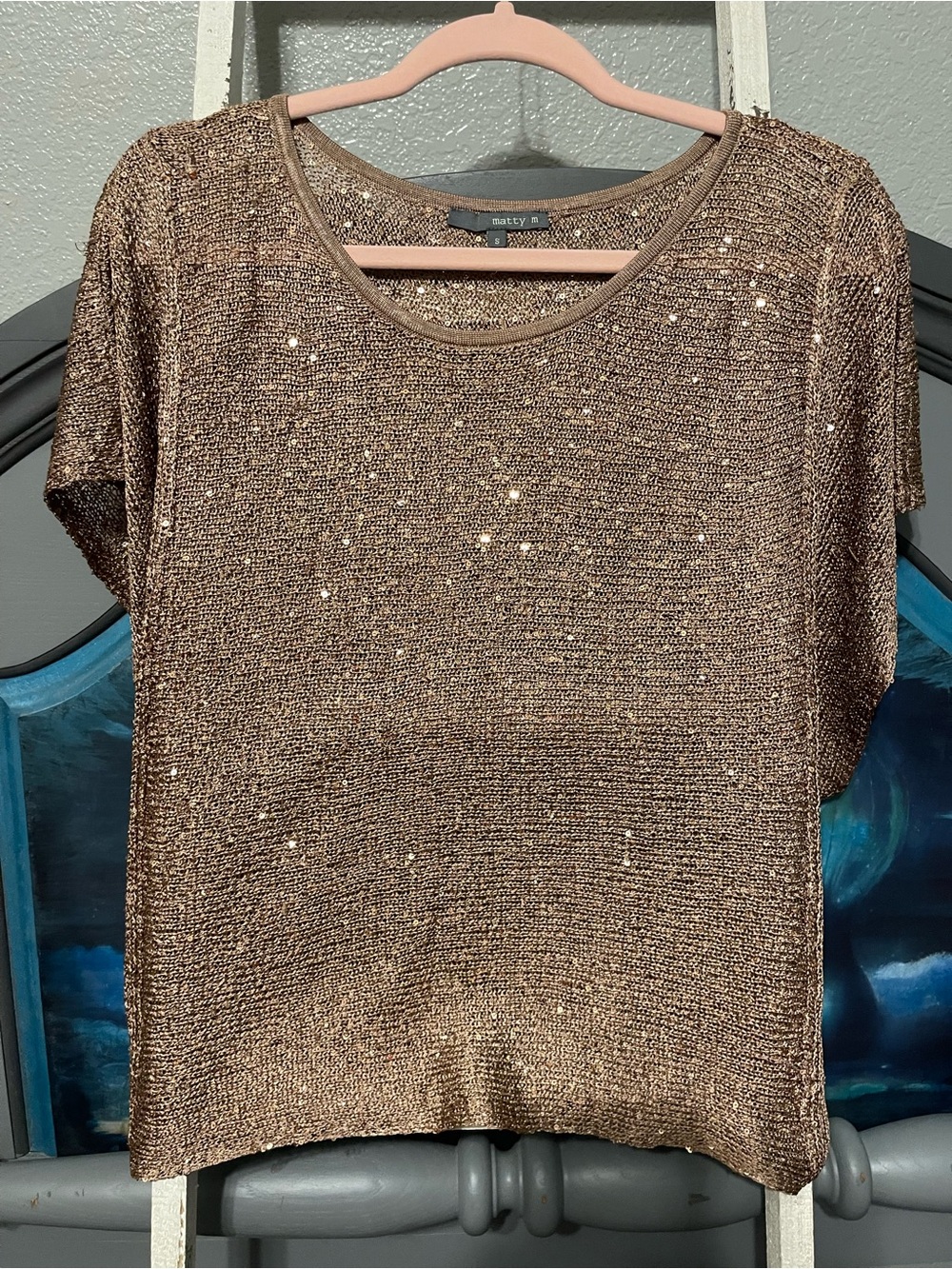 Matty M Metallic Bronze Short Sleeve Knit Top - Small Flaws